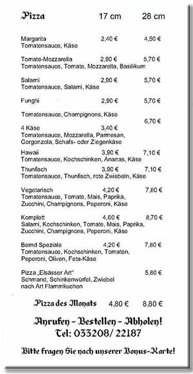 Pizzakarte